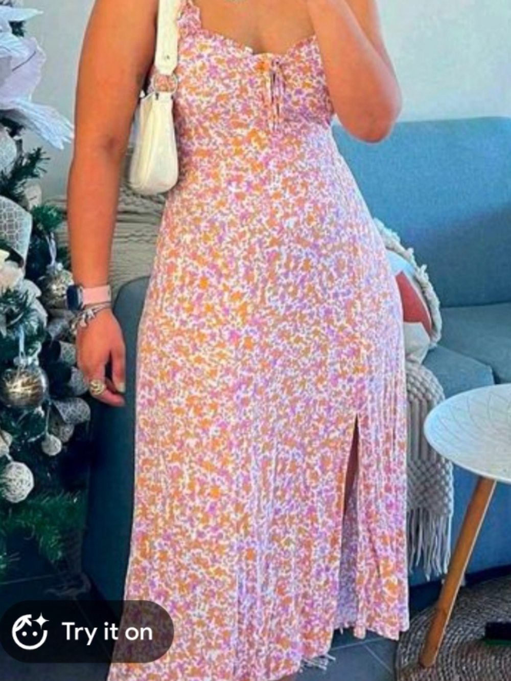 Floral Maxi Dress with Ruffle Straps - Pink & Mustard